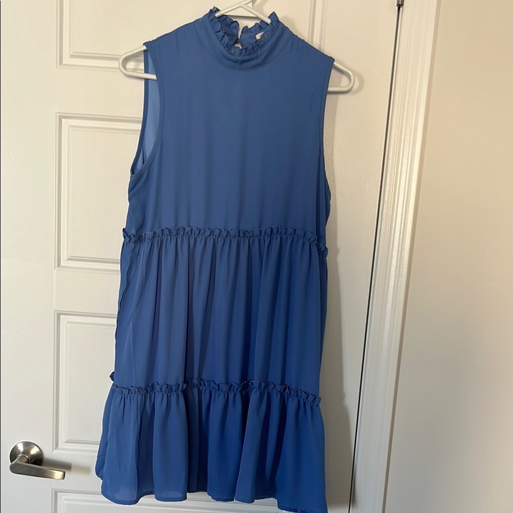 Sleeveless Blue Ruffle Dress